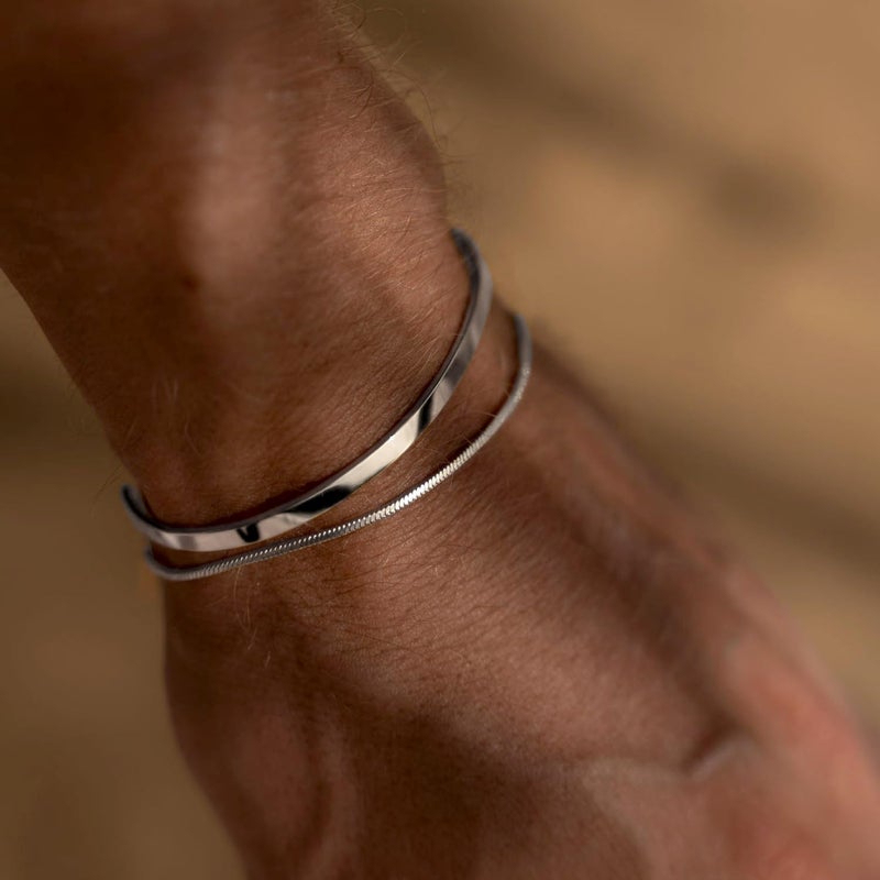 Moodear Stackable Bracelets for Men - 925 Sterling Silver Snake Chain Bangle Cuff Bracelet Set Mens Jewelry - Image 2
