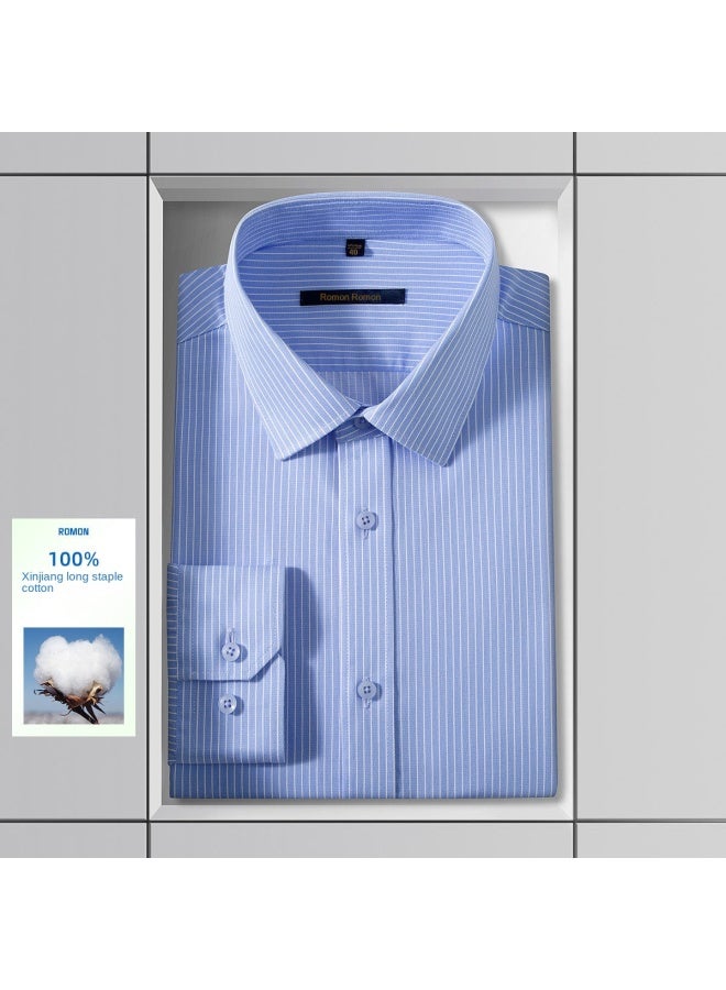ROMON 【dp Smooth 100% Cotton】قميص رجالي طويل الأكمان مخطط من القطن النقي، قميص رجالي طويل الأكمان، قميص رجالي - Image 2