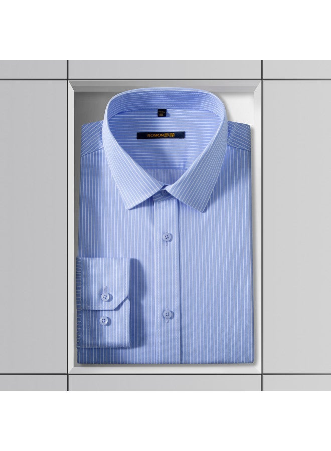 ROMON 【dp Smooth 100% Cotton】قميص رجالي طويل الأكمان مخطط من القطن النقي، قميص رجالي طويل الأكمان، قميص رجالي - Image 3