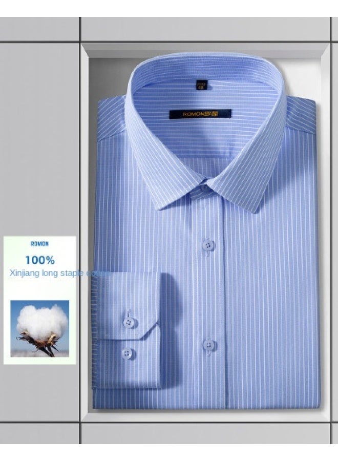 ROMON 【dp Smooth 100% Cotton】قميص رجالي طويل الأكمان مخطط من القطن النقي، قميص رجالي طويل الأكمان، قميص رجالي - Image 1