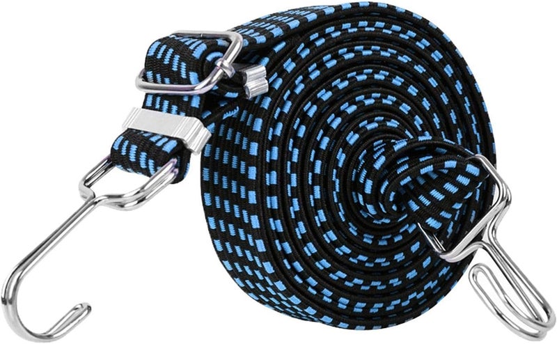 klarako Adjustable Flat Bungee Cords with Hooks, Premium Latex Heavy Duty Straps with Hooks, Adjustable Buckles, Luggage Elastic Rope - Blue 1m - Image 3