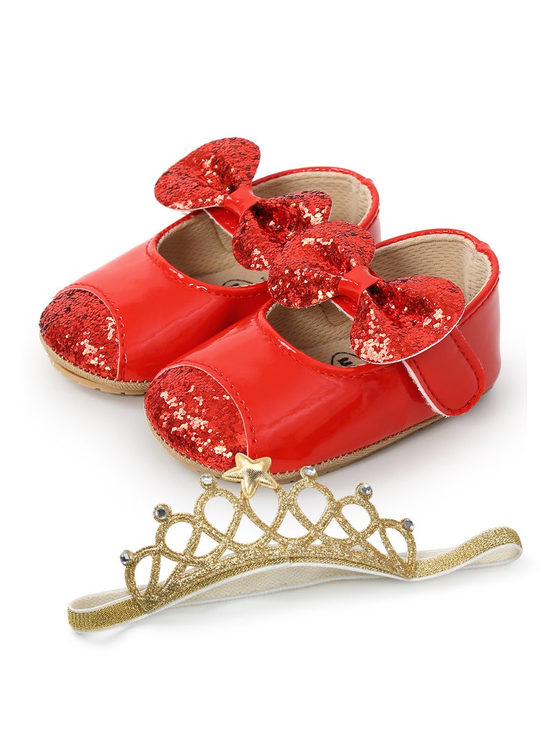 Generic Butterfly Sequin Princess Baby Shoes Soft Sole M1951 Red hair band 