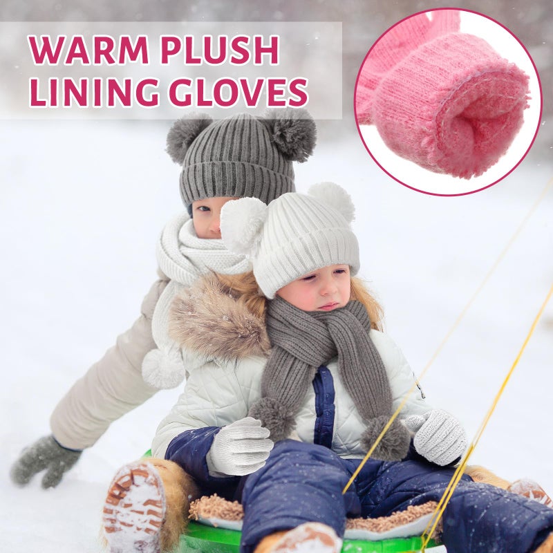 ShinyMatch 18 Pcs Kids Hat Gloves Scarf Winter Set, 6 Color for 5-10 Girl Boy Knit Beanie with Pom Fleece Neck Warmer Mittens(Black, Navy Blue, Pink, Red, Gray, White) - Image 4