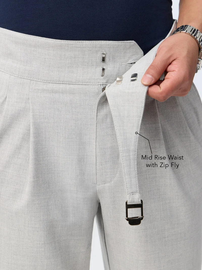 The Souled Store  The Souled Store : Gurkha Pants Men and Boys Steel Grey Solid Polyester Viscose Blend Straight Fit Adjustable Gurkha Waistband Wrinkle-Resistant 4-Way Stretch Trousers  | Best Price UAE