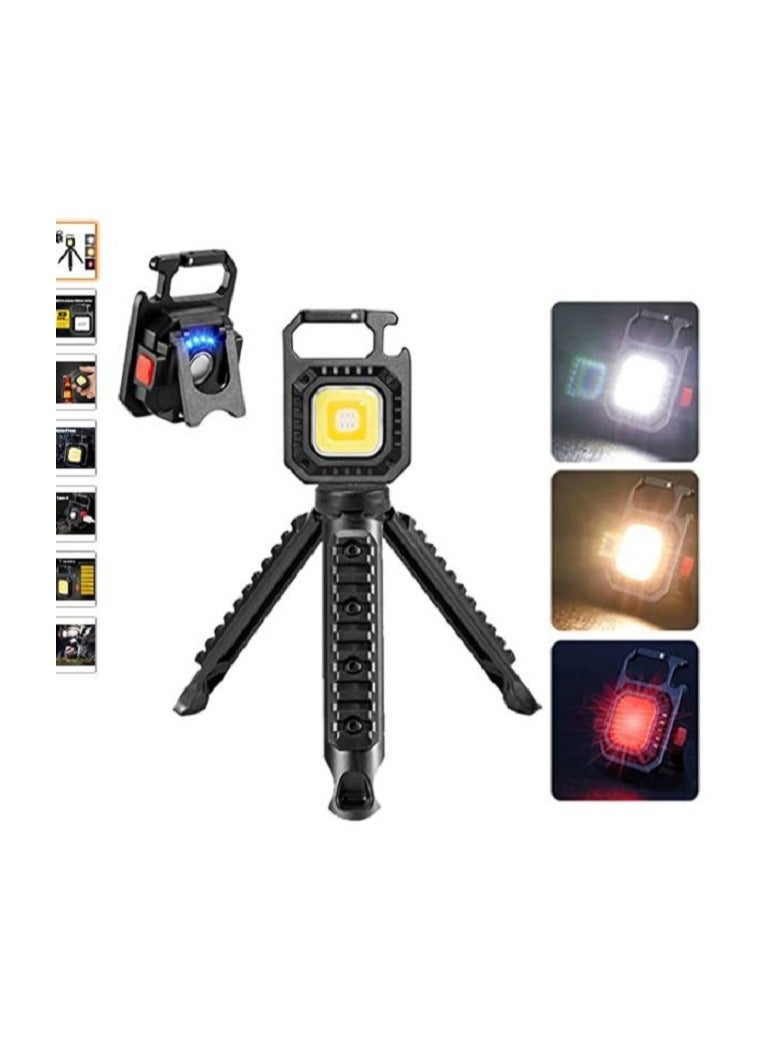 Upgraded LED COB Flashlight Keychain Light with Stand 500 Lumen Rechargeable Keychain Flashlights 4 Light Modes Portable Pocket Light with Folding Bracket Bottle Opener for Camping Emergency Fishing - Image 1