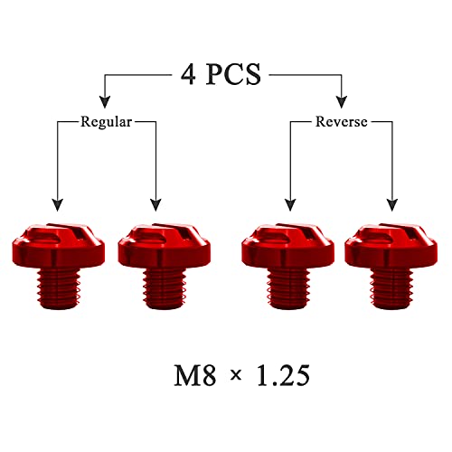 AVERZELLA 4pcs Motorcycle Red Mirror Hole Plugs 2 Regular+2 Reverse M8x1.25 (Red, M8>2 regular + 2 reverse) - Image 2
