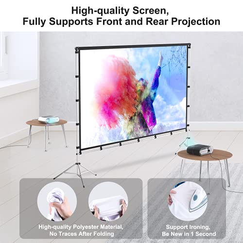 Vamvo Outdoor Projector Screen with Stand 100 Inch, Vamvo Portable Projector Screen Indoor Outdoor with Carry Bag, 16:9 4K HD Movie Screen for Home Backyard Theater - Image 2
