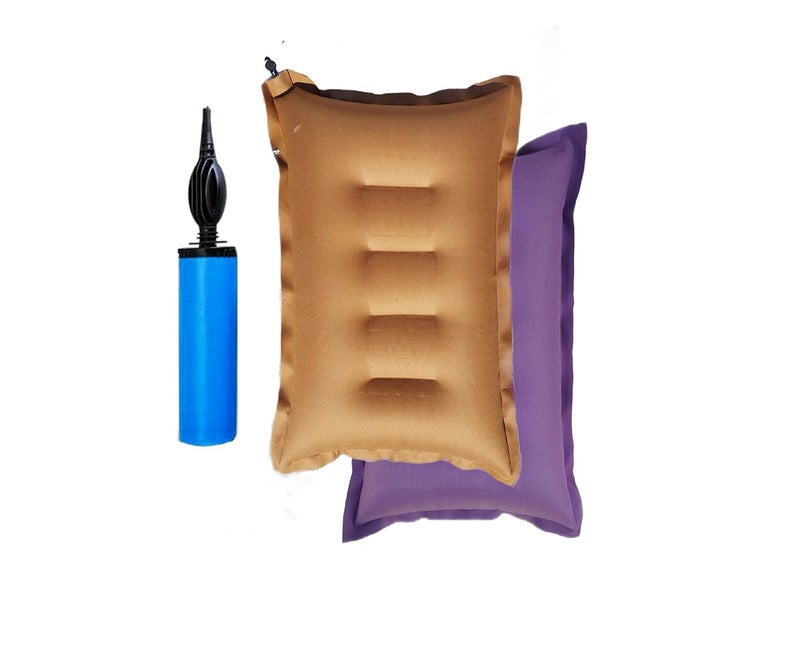 RAV Cotton Fabric Travelling Pillow with air Pump Lightweight Portable Washable Suitable for All Best Home Office Airplane and Cars Camping Color Multi ColorPack of 2