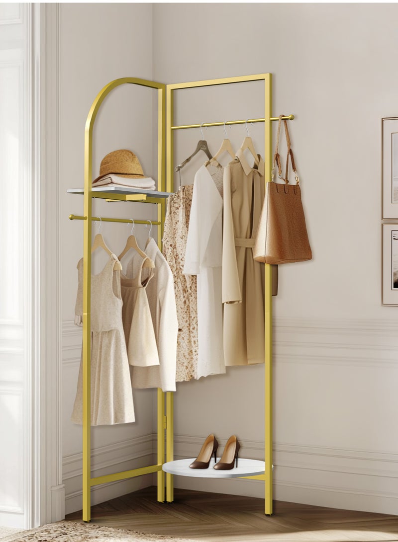 Corner Gold Metal Clothing Racks Heavy Duty Freestanding Clothes Racks Coat Rack for Hallway Entryway Design Unique Garment racks Display Racks for Hanging Clothes - Image 1