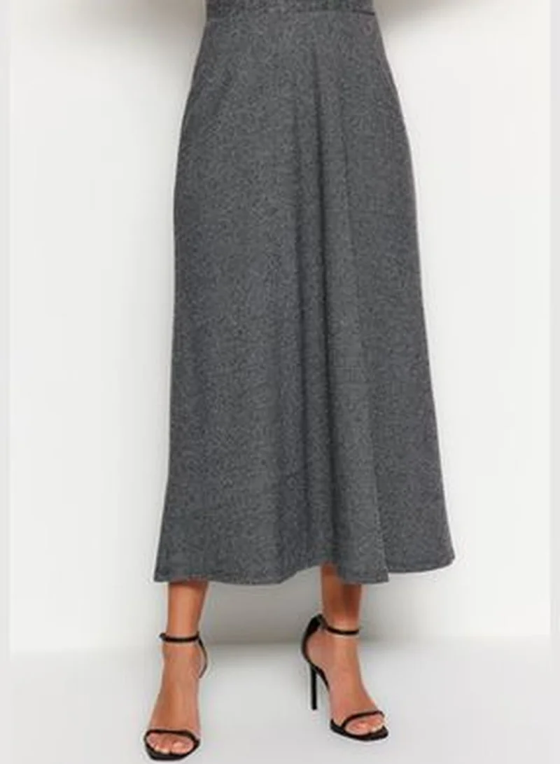 trendyol Gray High Waist A-Line Knitted Skirt With Button Closure TCTAW23EE00052