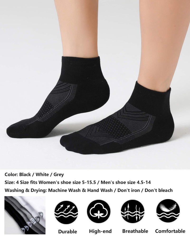 CS CELERSPORT CelerSport 6 Pack Men's Ankle Socks with Cushion, Sport Athletic Running Socks, Black, Large - Image 3