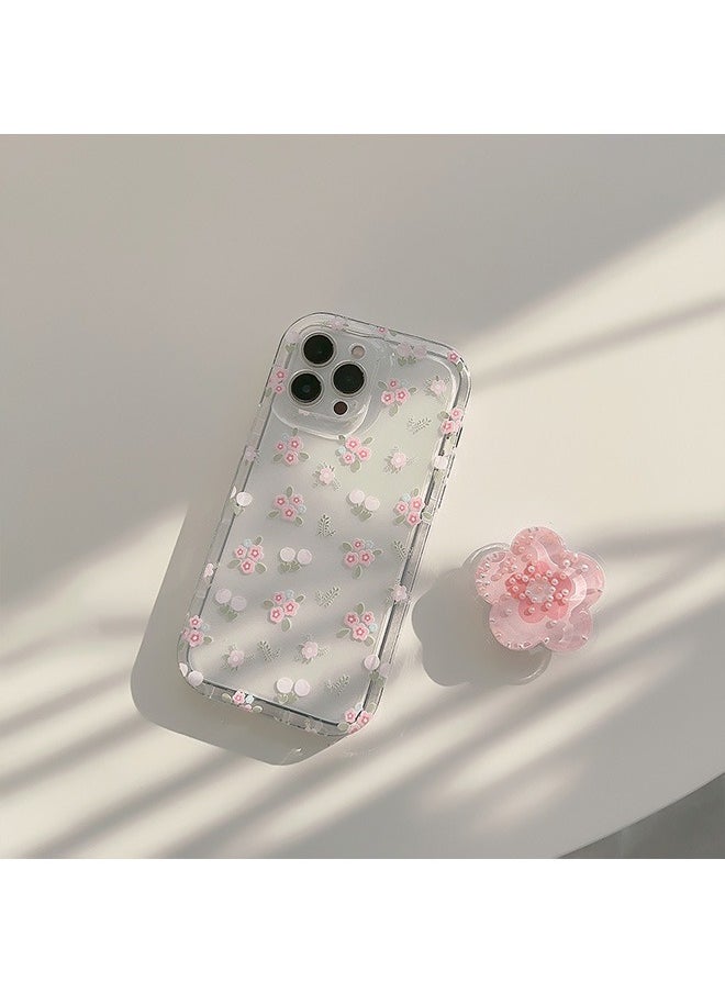 Generic - Compatible with iPhone 15 Pro Max Case, Beautiful Pink Flower Patterns with Quicksand Flower Stand for Women Girly, Soft TPU Full Protective Cover- Pink - Image 1