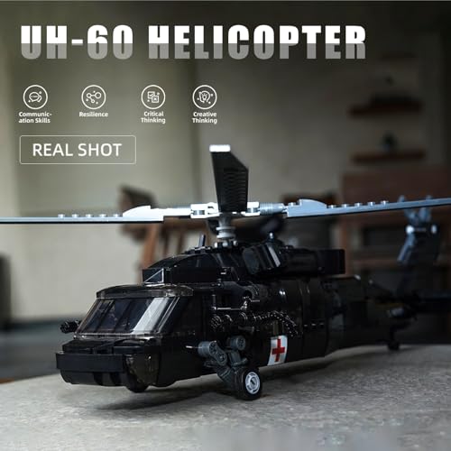 Sluban UH-60 Helicopter Black Hawk Model, Military Army Airplane Building Set, Helicopter Toy Kits Including 4 Soldier Minifigures, Gifts for 6-12 Year Old Kids, Compatible with Lego Plane, 692 PCS1 - Image 2