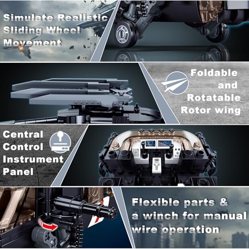 Sluban UH-60 Helicopter Black Hawk Model, Military Army Airplane Building Set, Helicopter Toy Kits Including 4 Soldier Minifigures, Gifts for 6-12 Year Old Kids, Compatible with Lego Plane, 692 PCS1 - Image 4