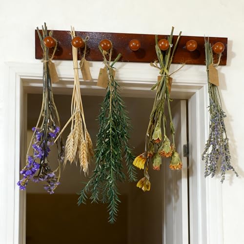 Tnstbiee Rustic Hanging Herb Drying Rack–Space-Saving Design Holds 7 Bouquets,Fits Window,Door Kitchen Areas-Great for Kitchen Witches Herb Display-Unique Gift for Gardening Enthusiasts-Wall Art Décor - Image 1