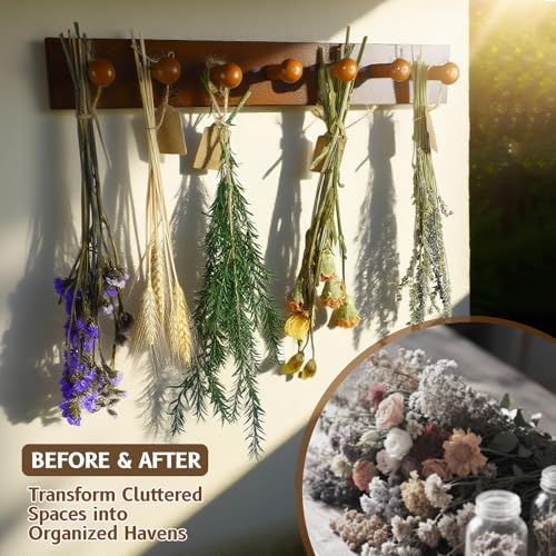 Tnstbiee Rustic Hanging Herb Drying Rack–Space-Saving Design Holds 7 Bouquets,Fits Window,Door Kitchen Areas-Great for Kitchen Witches Herb Display-Unique Gift for Gardening Enthusiasts-Wall Art Décor - Image 4