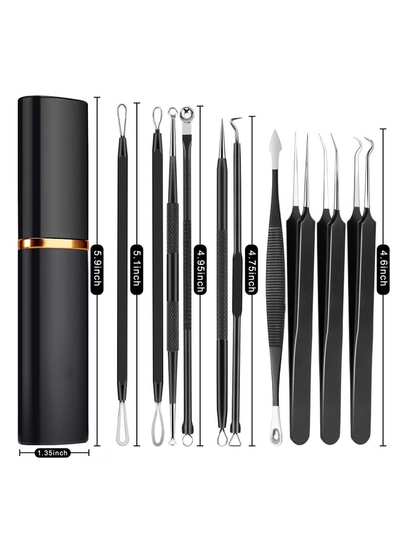 Generic - Pimple Popper Tool Kit, 10Pcs Blackhead Remover Comedone Extractor Tweezers Kit with Metal Case for Quick and Easy Removal of Pimples, Blackheads, Zit Removing, Forehead, Facial Nose Black - Image 1