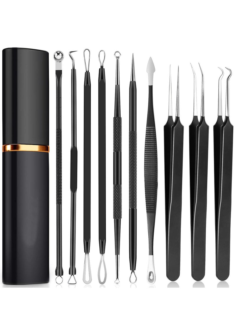 Generic - Pimple Popper Tool Kit, 10Pcs Blackhead Remover Comedone Extractor Tweezers Kit with Metal Case for Quick and Easy Removal of Pimples, Blackheads, Zit Removing, Forehead, Facial Nose Black - Image 1