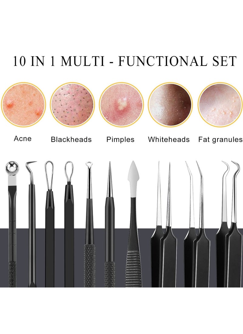 Generic - Pimple Popper Tool Kit, 10Pcs Blackhead Remover Comedone Extractor Tweezers Kit with Metal Case for Quick and Easy Removal of Pimples, Blackheads, Zit Removing, Forehead, Facial Nose Black - Image 1