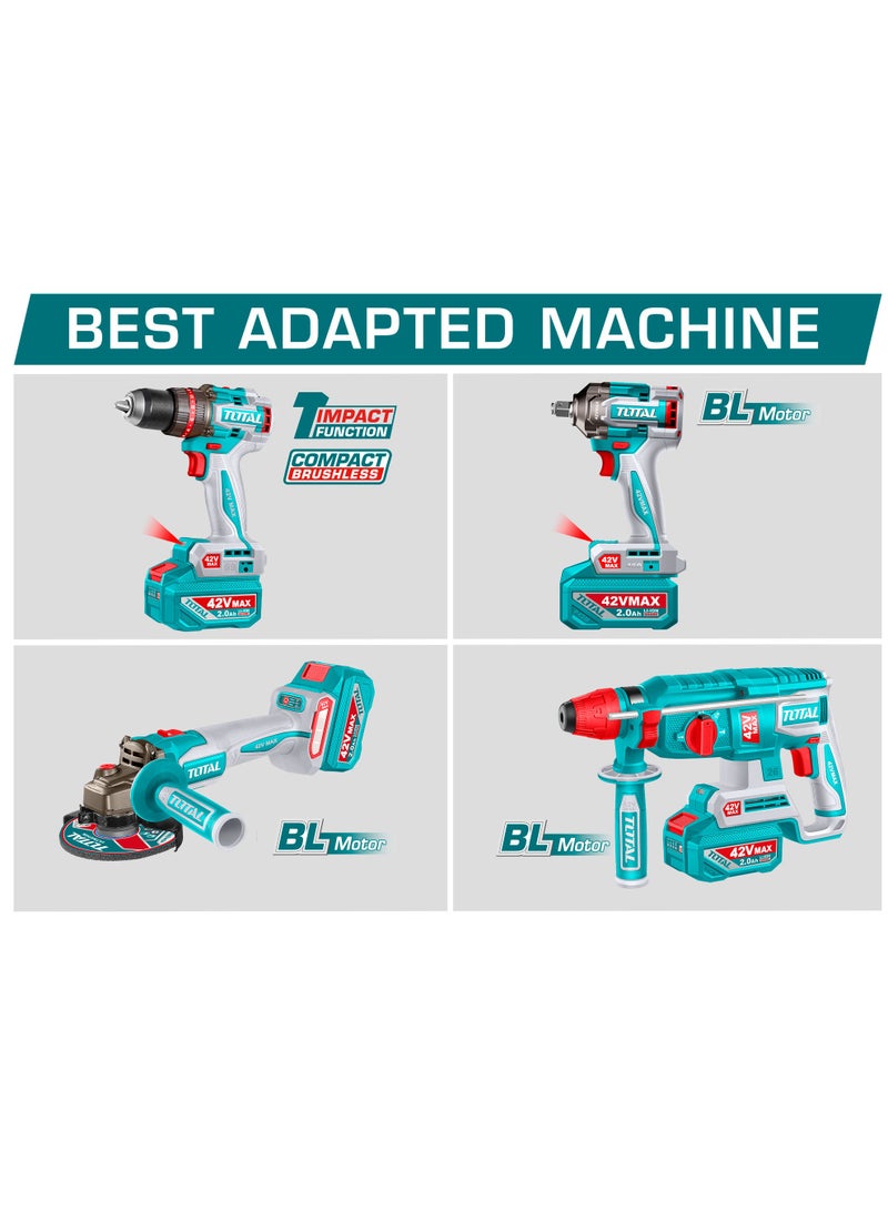 TOTAL 42V Lithium-Ion 2.0Ah Battery Pack - High-Voltage P42M Series Replacement Power Cell with LED Battery Indicator - Universal Fit for All P42M Industrial Tools - TFBLI42201 - Image 2