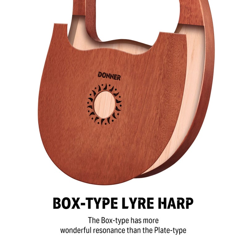 Donner Lyre Harp, 16 Metal Strings, Mahogany Body and Copper Saddle DLH-003 Lyre Harp with Tuning Wrench, Spare String Set, Black Gig Bag, Manual, Ancient Greece Style - Image 3