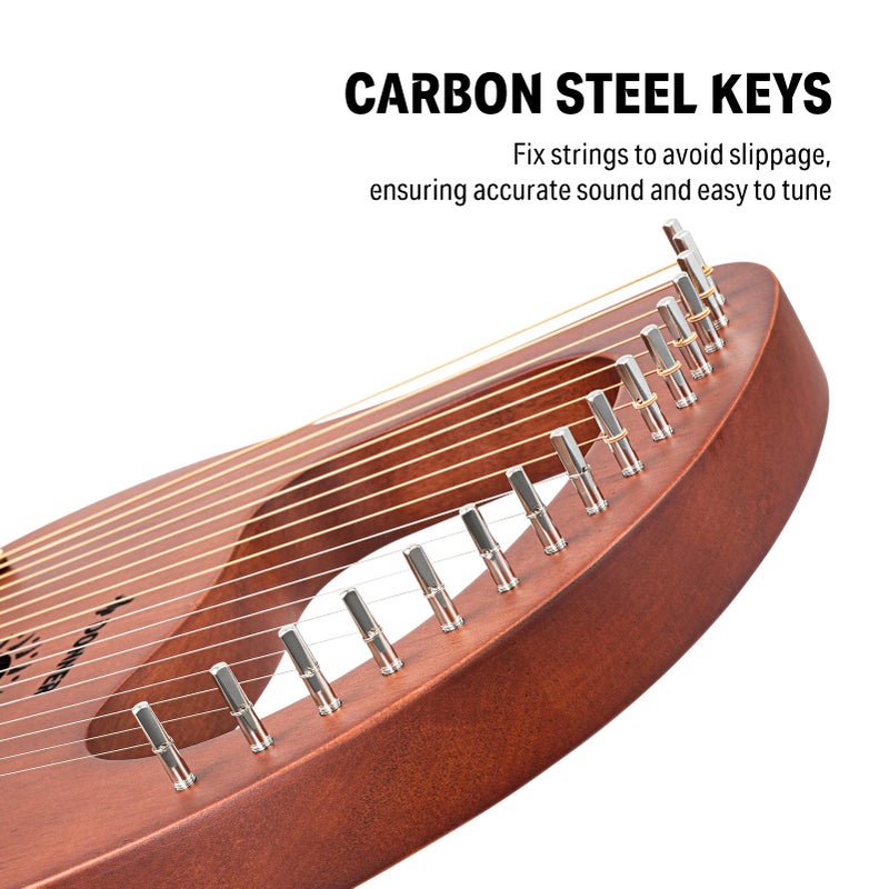 Donner Lyre Harp, 16 Metal Strings, Mahogany Body and Copper Saddle DLH-003 Lyre Harp with Tuning Wrench, Spare String Set, Black Gig Bag, Manual, Ancient Greece Style - Image 4