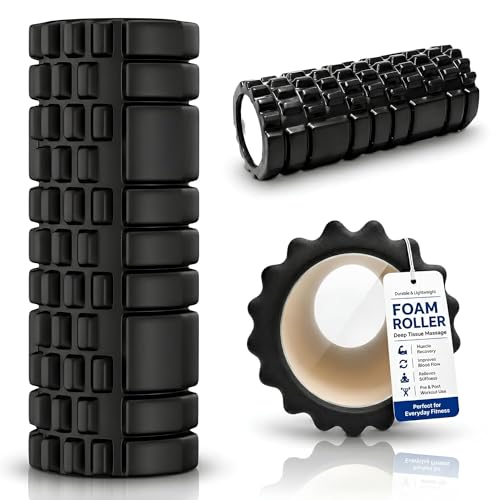 PulGos Black 𝐇𝐢𝐠𝐡 𝐃𝐞𝐧𝐬𝐢𝐭𝐲 Foam Roller for Exercise, Deep Tissue Massage Roller for 𝐑𝐞𝐜𝐨𝐯𝐞𝐫𝐲 & 𝐁𝐚𝐜𝐤 𝐏𝐚𝐢𝐧 𝐑𝐞𝐥𝐢𝐞𝐟 | Muscle Roller for Trigger Point,Yoga, Stretching &Gym - Image 1