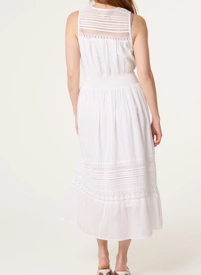 بلو فانيلا Crochet Insert Button Midi Dress