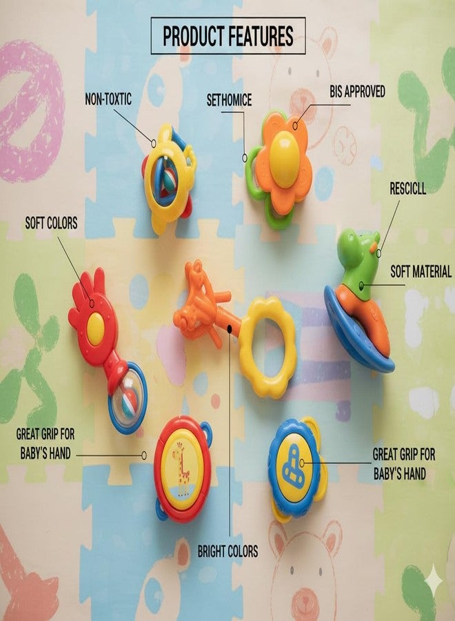 Toyfinity 6 Rattles Baby Rattle Set with teether, Non Toxic Baby Toys for Early Development, Colorful rattles, Safe Grip Design, Premium Quality Infant Toy Set (Assorted Color) - Image 3