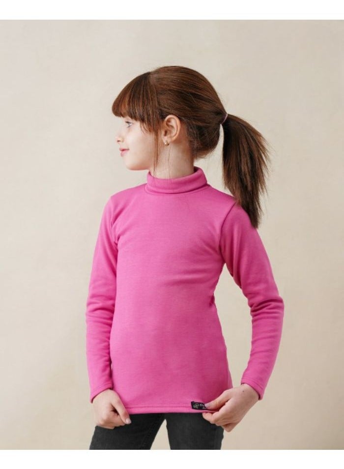 Generic - High Cool Basic T-shirt for children, boys and girls, winter, with high neck and long sleeves, wool lined with terry, dark pink - Image 1