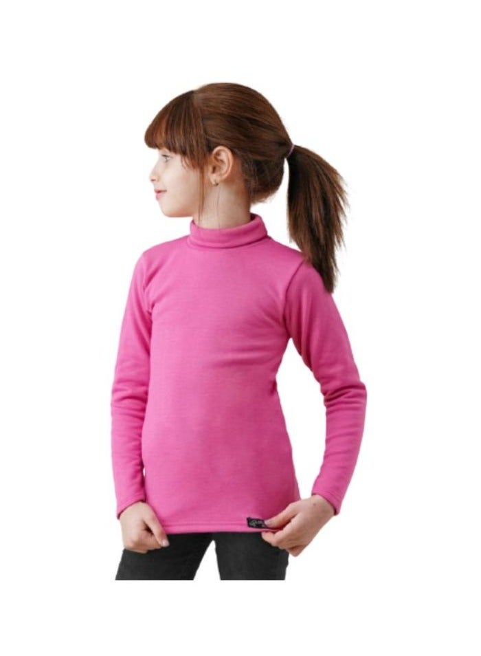 Generic - High Cool Basic T-shirt for children, boys and girls, winter, with high neck and long sleeves, wool lined with terry, dark pink - Image 1