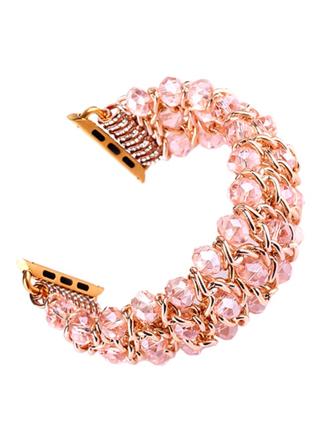 ISank Elasticized Crystal Strap Replacement Band for Apple Watch Series 1/2/3/4 42mm/44mm Pink - Image 1