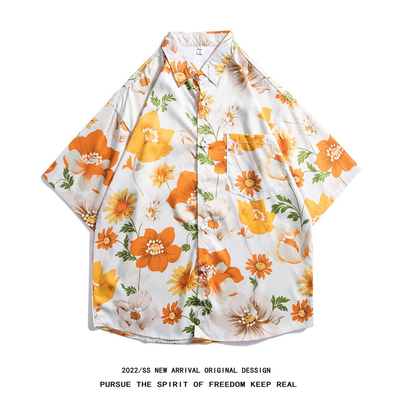 Vintage Print Casual Short Sleeve Shirt for Unisex 3312 white 3312 white