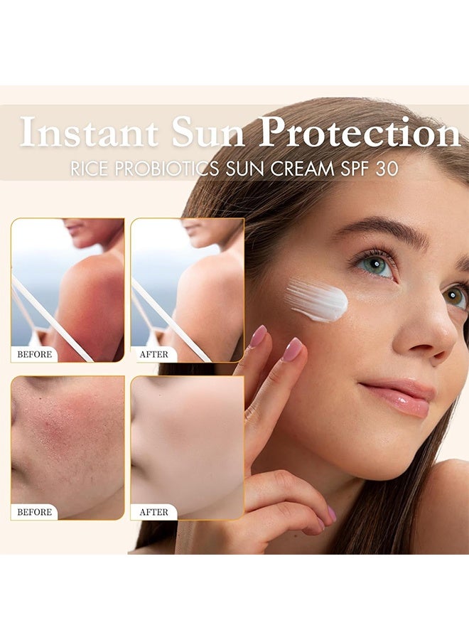 ك أو إي سي واقي الشمس بمستخلصات البروبيوتيك من الأرز SPF 50 PA، خلاصة الأرز الطبيعية، واقي الشمس اليومي للبروبيوتيك من الأرز للوجه، كريم الشمس لتخفيف البشرة للوجه PA، مرطب وجه خفيف وغير دهني SPF 50، 50مل - Image 4