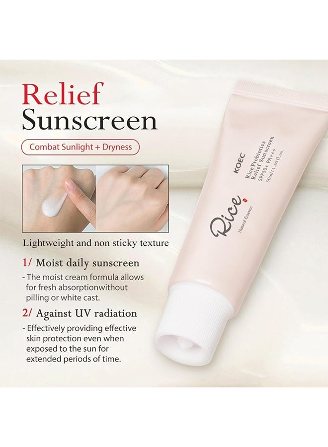 ك أو إي سي واقي الشمس بمستخلصات البروبيوتيك من الأرز SPF 50 PA، خلاصة الأرز الطبيعية، واقي الشمس اليومي للبروبيوتيك من الأرز للوجه، كريم الشمس لتخفيف البشرة للوجه PA، مرطب وجه خفيف وغير دهني SPF 50، 50مل - Image 5