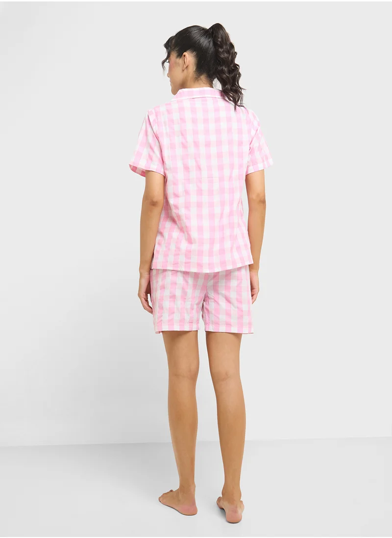 Ginger Cotton Checkered Shirt & Short Pj Set