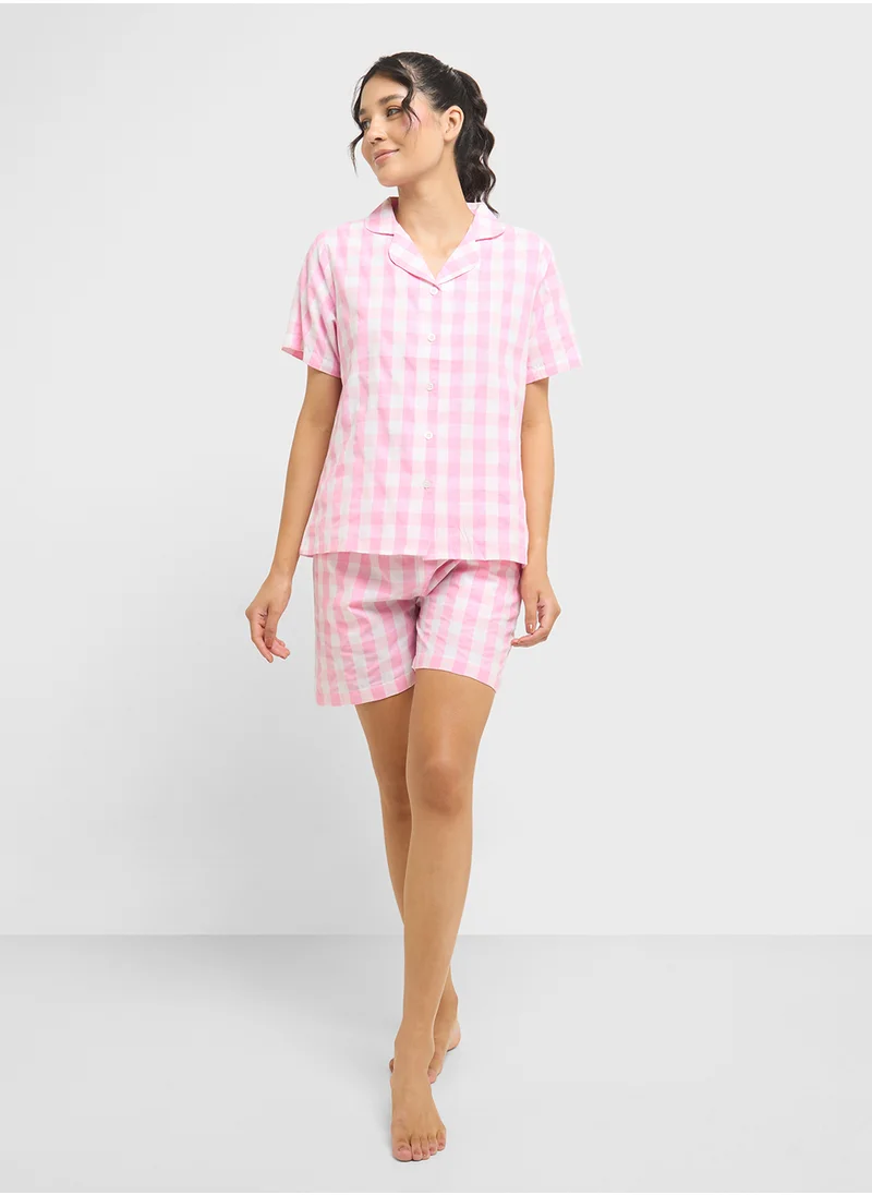 Ginger Cotton Checkered Shirt & Short Pj Set