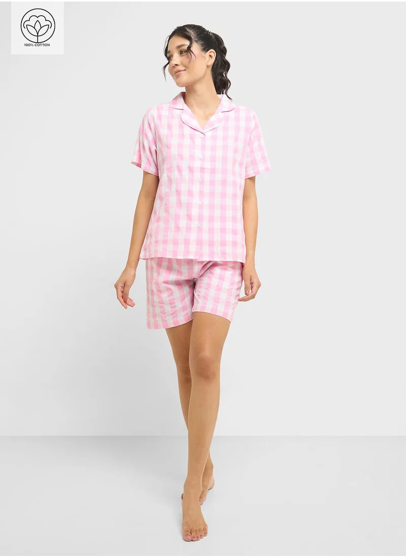 Ginger Cotton Checkered Shirt & Short Pj Set