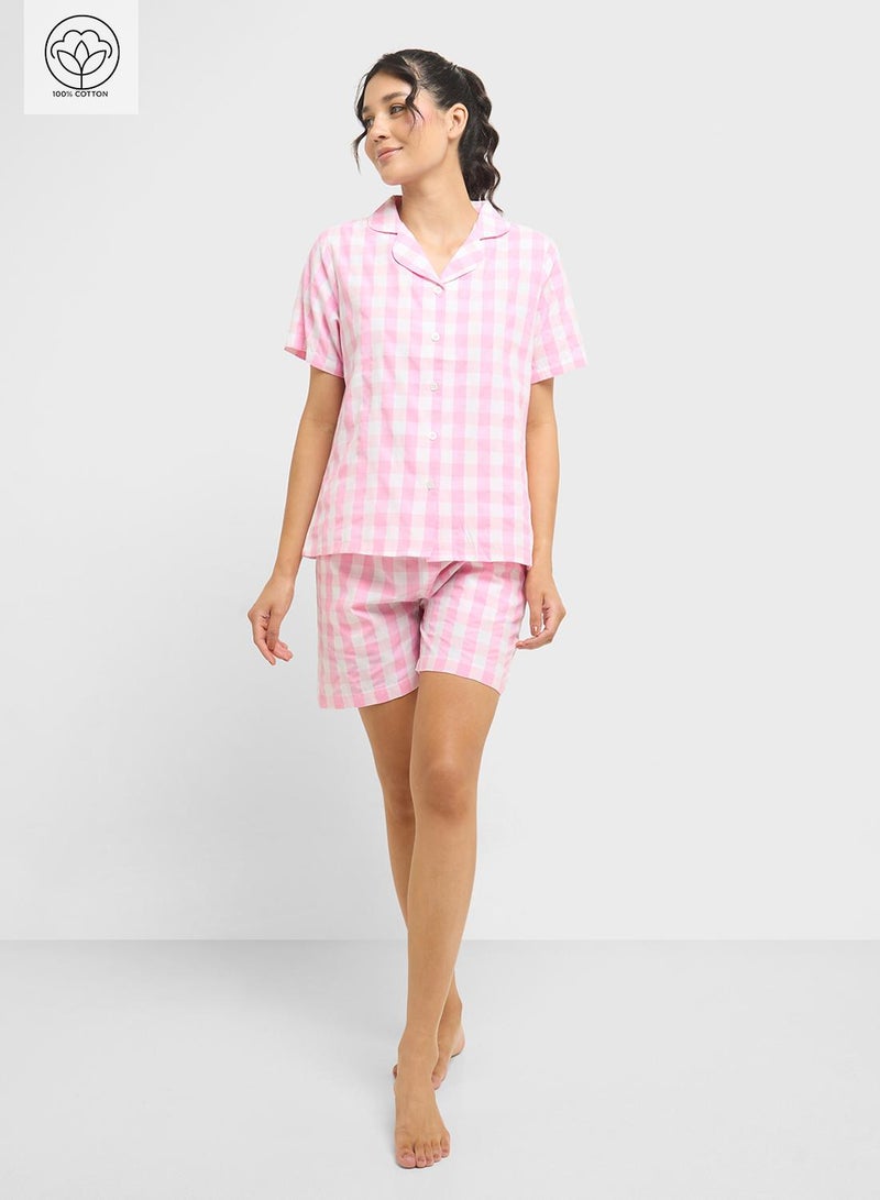 Ginger Cotton Checkered Shirt & Short Pj Set  - Image 1