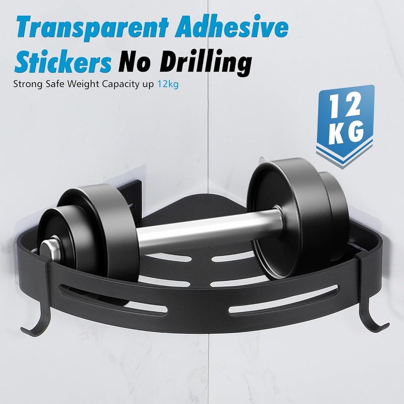 SHUTTLE ART 1 Pack Black Triangle Corner Shower Shelf Punch-Free Bathroom Shelf Shower Storage Basket with Hooks Corner Shower Shelf Wall Mounted Shower Storage for Kitchen & Bathroom Organiser - Image 3