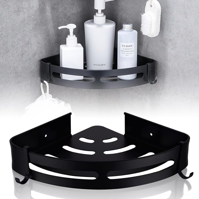SHUTTLE ART 1 Pack Black Triangle Corner Shower Shelf Punch-Free Bathroom Shelf Shower Storage Basket with Hooks Corner Shower Shelf Wall Mounted Shower Storage for Kitchen & Bathroom Organiser - Image 1