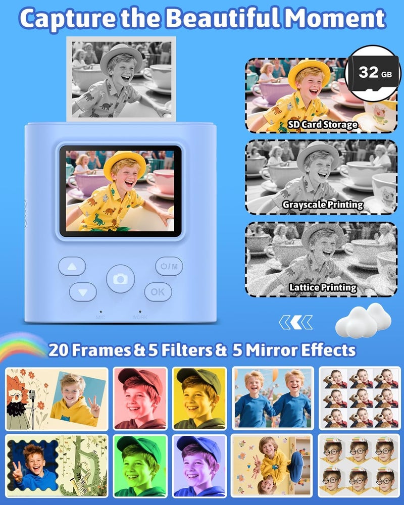 Mgaolo Kids Camera with Instant Print, Thermal Printing Digital Camera Gift for 3-12 Years Old Children, Safe Ink-free Design, Toy for Creativity & Learning (Blue) - Image 4