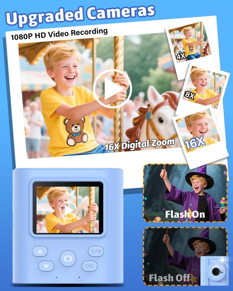 Mgaolo Kids Camera with Instant Print, Thermal Printing Digital Camera Gift for 3-12 Years Old Children, Safe Ink-free Design, Toy for Creativity & Learning (Blue) - Image 3
