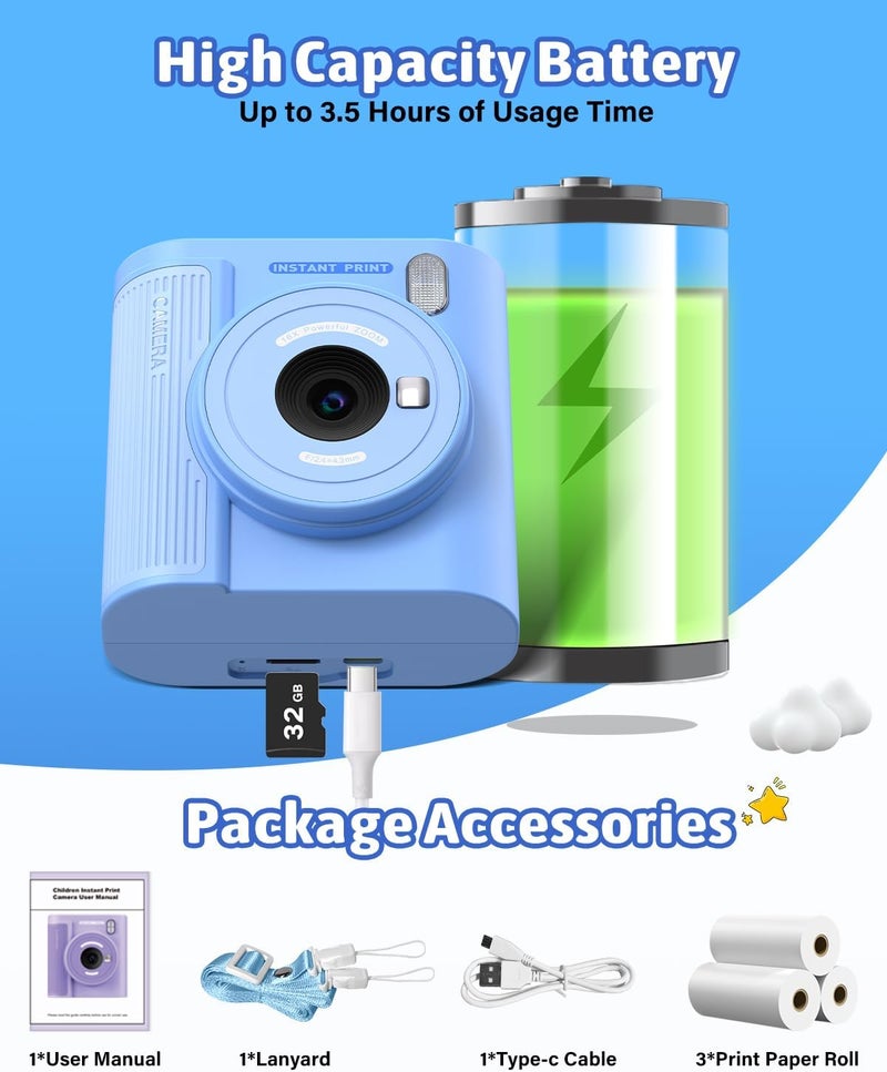 Mgaolo Kids Camera with Instant Print, Thermal Printing Digital Camera Gift for 3-12 Years Old Children, Safe Ink-free Design, Toy for Creativity & Learning (Blue) - Image 5