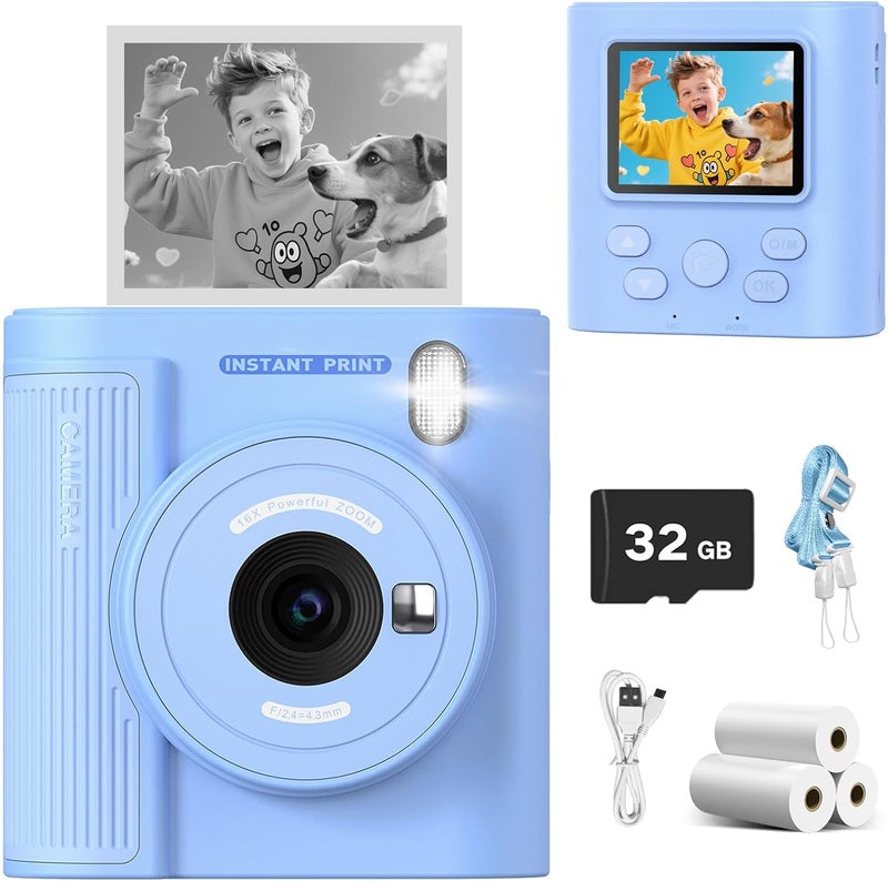 Mgaolo Kids Camera with Instant Print, Thermal Printing Digital Camera Gift for 3-12 Years Old Children, Safe Ink-free Design, Toy for Creativity & Learning (Blue) - Image 1