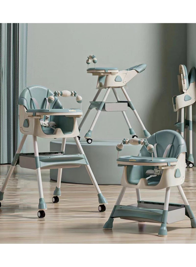 Kidilo Kidillo Baby High Chair with Footrest, Toddler Feeding Booster Seat with Tray, Wheels, Toy Bar and Safety Harness for Kids - Image 1