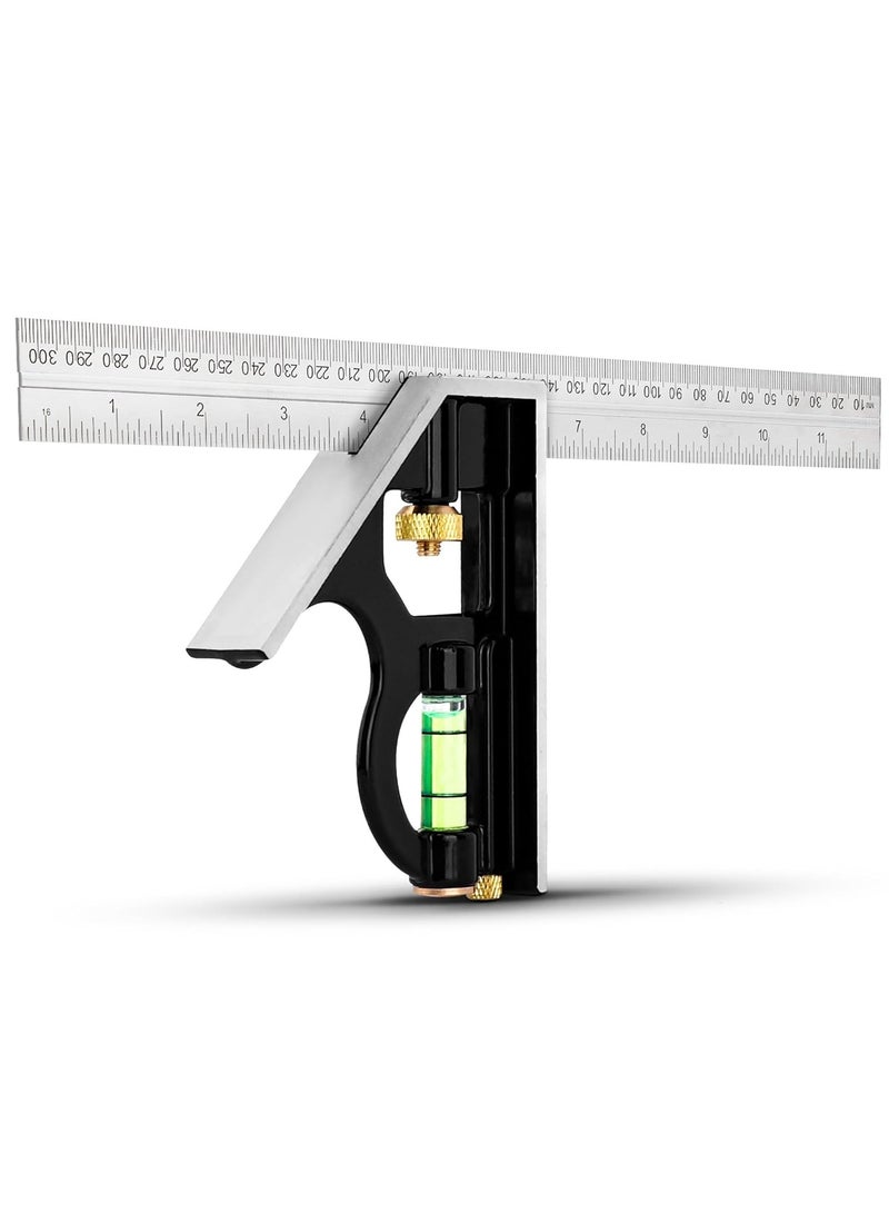 KASTWAVE 12-Inch Combination Square - Stainless Steel Combo Square for Woodworking, Accurate and Adjustable, Inch/Metric Measurement (300mm) - Image 1