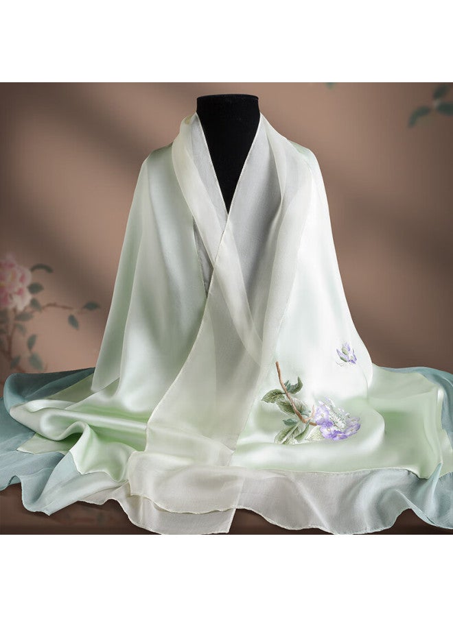 Hang Silk House وشاح هانغسي مانشن سوتشو مطرز من الحرير الخالص للزوجة المسنّة أو الأم، هدية عيد ميلاد أو عيد الأم للنساء باللون الأخضر - Image 4
