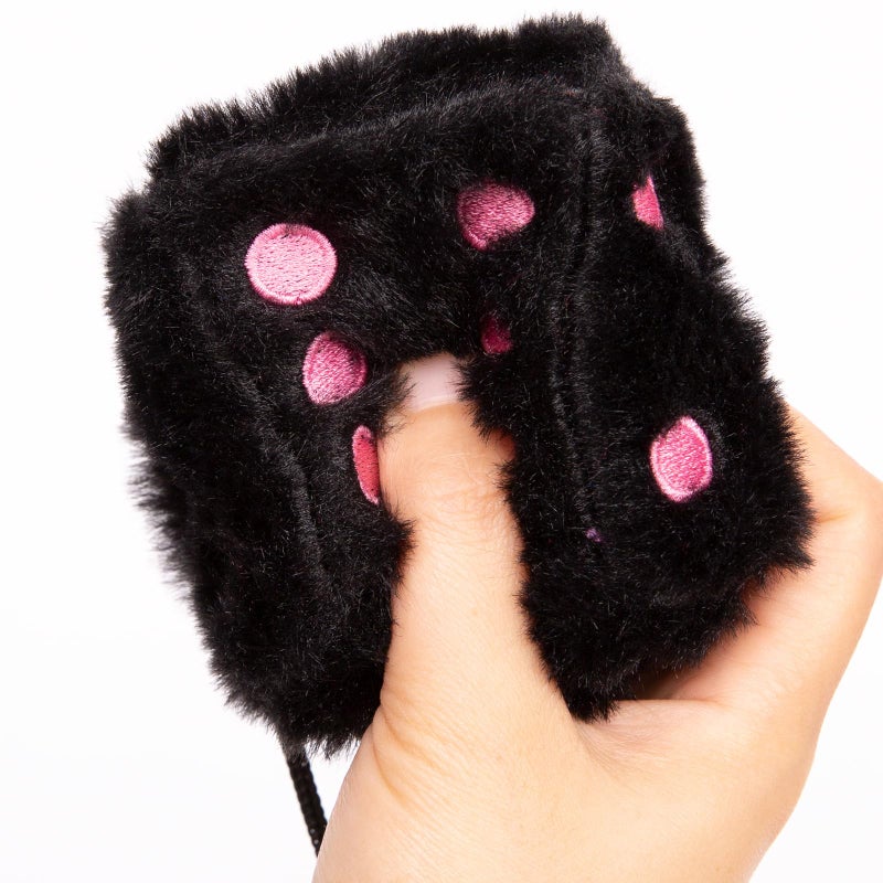YGMONER Black Fuzzy Dice for Car Rear View Mirror, Pair of 2.75" Plush Dice Retro Hanging Ornaments Car Interior Rearview Mirror Decor Accessories (Black with Pink Embroidered Dots) - Image 5