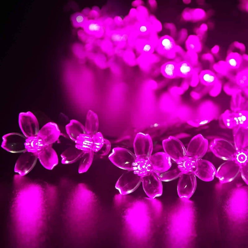 URM Enterprises أضواء خيط الجنية الوردية من URM Enterprises - أضواء زينة احتفالية 16 LED مزينة بزهور الكرز للزينة في الحفلات والفناء والزفاف والمنزل والحديقة - Image 3